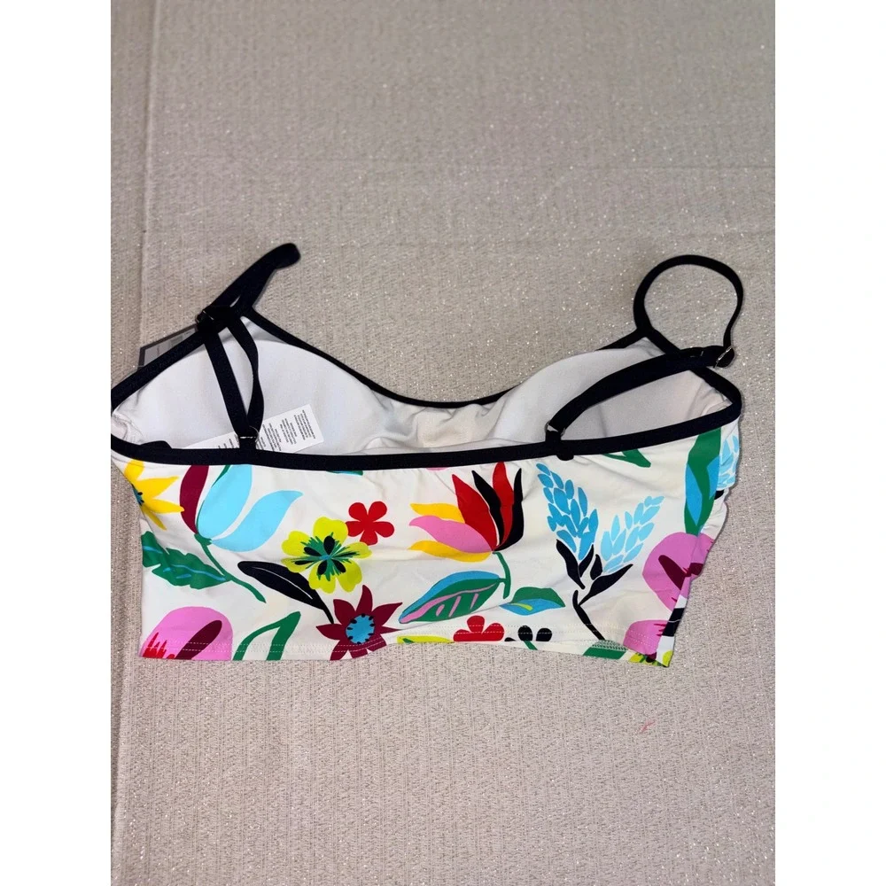 Kate Spade Cami Crop Bikini Top‎ Women Medium Cream Multi NWT Floral V-Neck